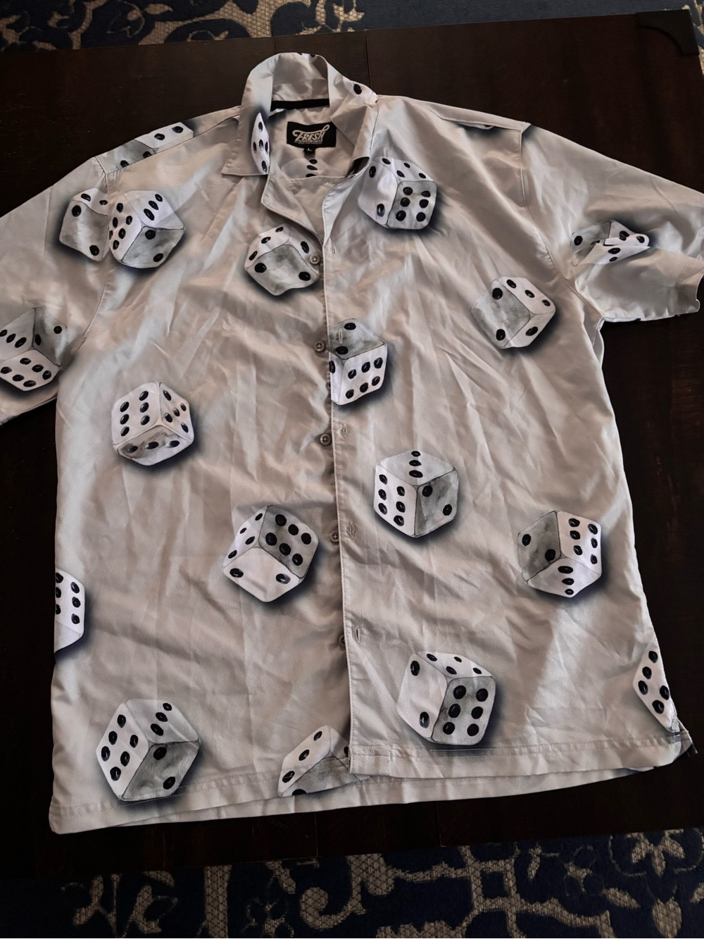Dice Print Short-Sleeve Button-Down Shirt - Gray